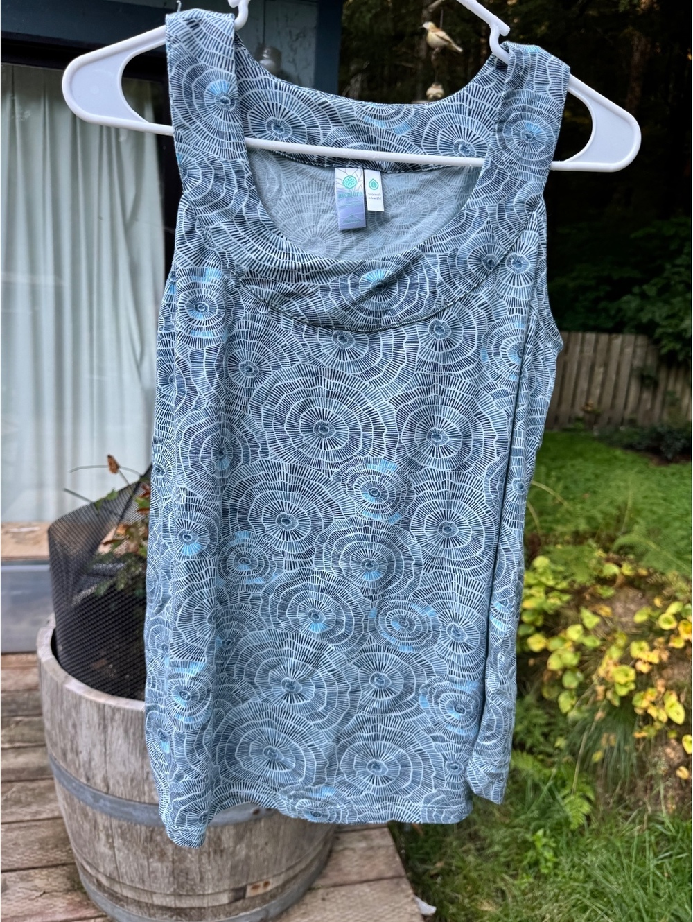 Aventura Sustainable Blue Patterned Sleeveless Tank Top, Size Small